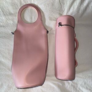 Pink Wine Bag Set of 2 Vegan Leather Wine Handbag Wine Thermos Wine Mom Wino